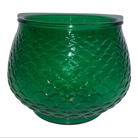 Vintage E.O. Brody Mermaid Green Fish Scale Scallop Pressed Glass Vase Bowl - Picture 3 of 8